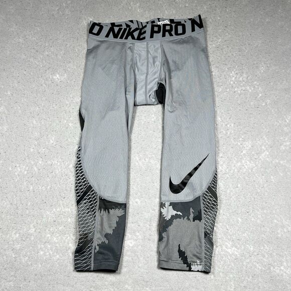 Nike Pro Tight Hypercool Mens Medium Grey Camouflage Compression Capri Pants - Picture 1 of 11